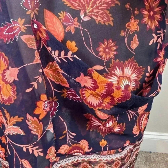 Band of Gypsies orange and blue open front flowy kimono size XS - Picture 6 of 9